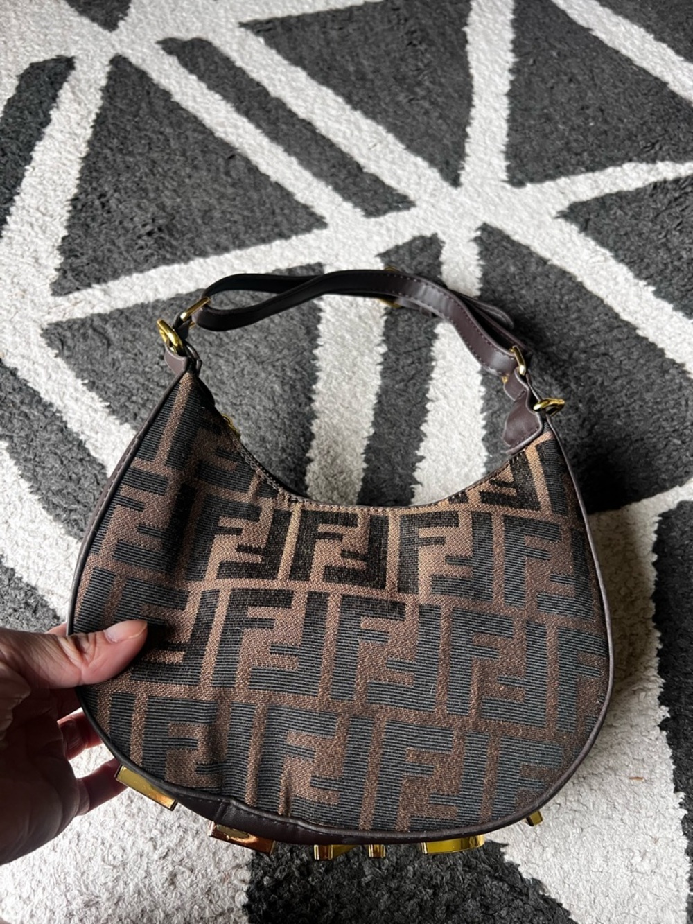 Fendi Brown and Black FF Logo Mini Shoulder Bag with Gold Hardware - Picture 2 of 3
